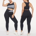 Drop Shipping Plus Size Sports Wear Racer Back High Waist Yoga Set Big Size Two Piece Black Activewear